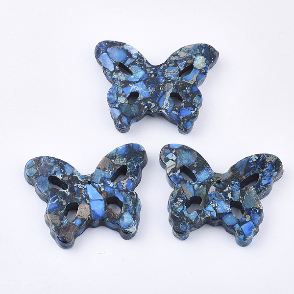 

PandaHall Synthetic Gold Line Regalite/Imperial Jasper/Sea Sediment Jasper Pendants, Dyed, Butterfly, Blue, 39~40x51~52x8mm, Hole: 1.2mm...