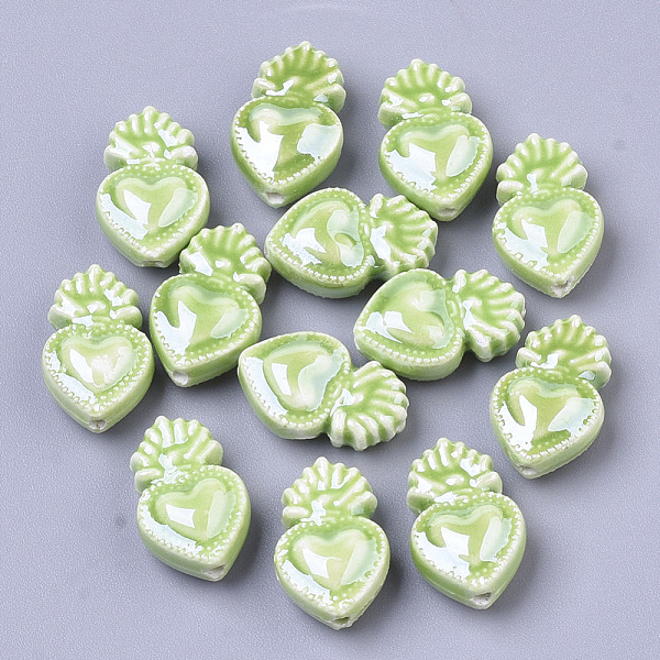

PandaHall Handmade Porcelain Beads, Bright Glazed Porcelain Style, Heart, Yellow Green, 16x10.5x6.5mm, Hole: 1.2mm Porcelain Heart Green