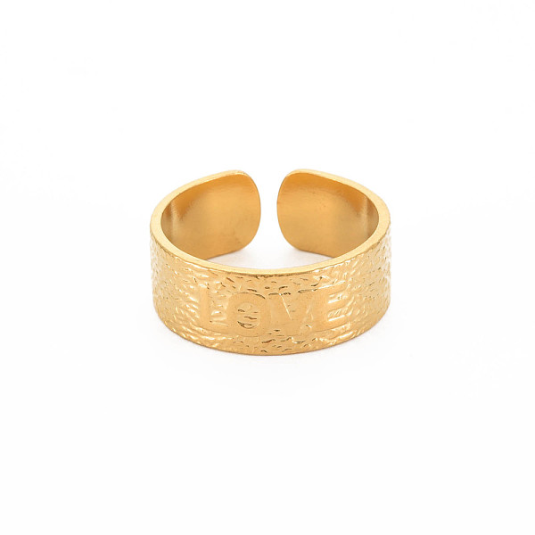 

PandaHall Ion Plating(IP) 304 Stainless Steel Flat with Word Love Open Cuff Ring for Women, Nickel Free, Real 18K Gold Plated, US Size 9 1/4...