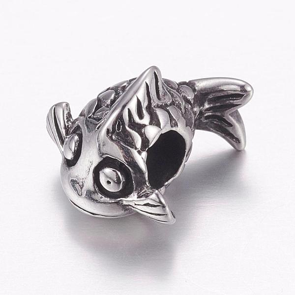 

PandaHall 304 Stainless Steel European Beads, Large Hole Beads, Goldfish, Antique Silver, 16x14x11mm, Hole: 5mm 304 Stainless Steel Fish
