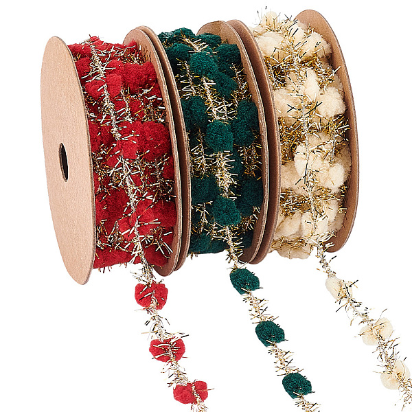 

PandaHall 3 Rolls 3 Colors Polyester Gift Wrapping Belt Ribbon Iron Wire Wool Gold Onion Ball Webbing, for Xmas Tree, Festival Party..., Multicolor
