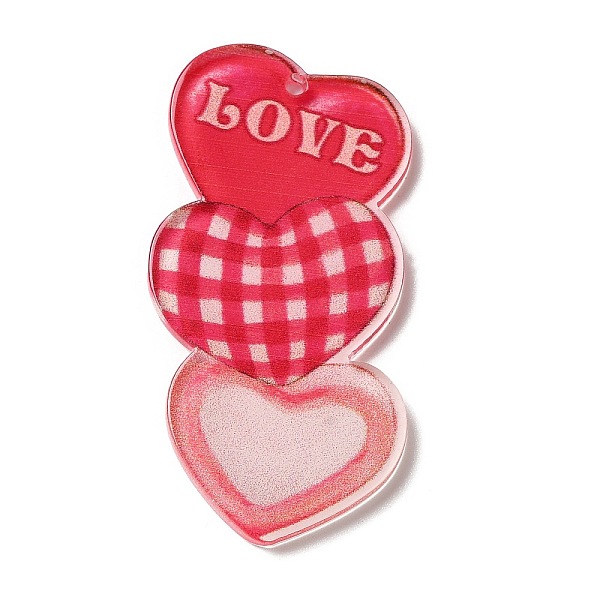

PandaHall Printed Valentine's Day Theme Acrylic Pendants, Heart with LOVE Charm, Deep Pink, 44.5x22.5x2.5mm, Hole: 1.6mm Acrylic Heart