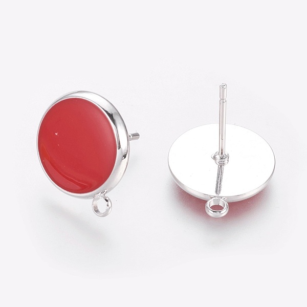 

PandaHall Brass Stud Earring Findings, with Loop, Enamel, Flat Round, Red, Real Platinum Plated, 16.5x14x1.5~2mm, Hole: 1.8mm, Pin: 0.8mm...