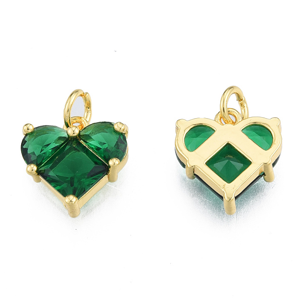 

PandaHall Glass Charms, with Jump Rings and Brass Findings, Real 18K Gold Plated, Nickel Free, Heart, Green, 12x12x4mm, Hole: 3mm...