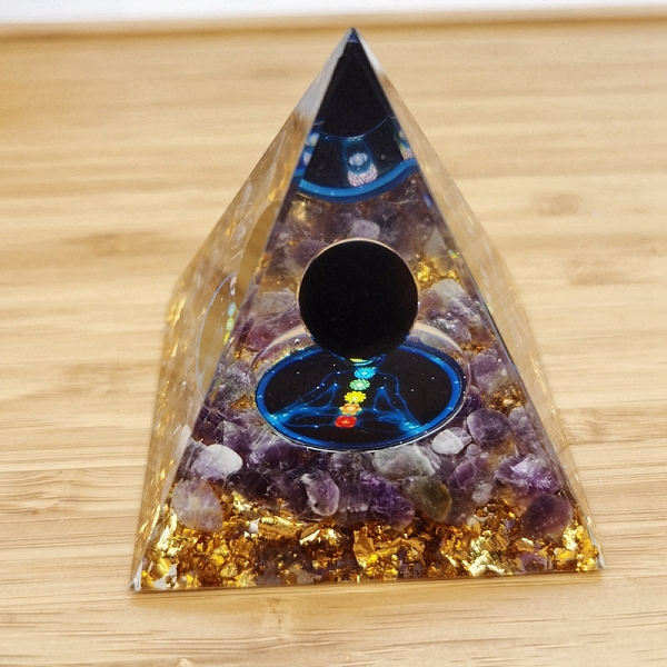 

PandaHall Resin Orgone Pyramid, Natural Amethyst Energy Generator for Stress Reduce Healing Meditation Attract Wealth Lucky Room Decor...