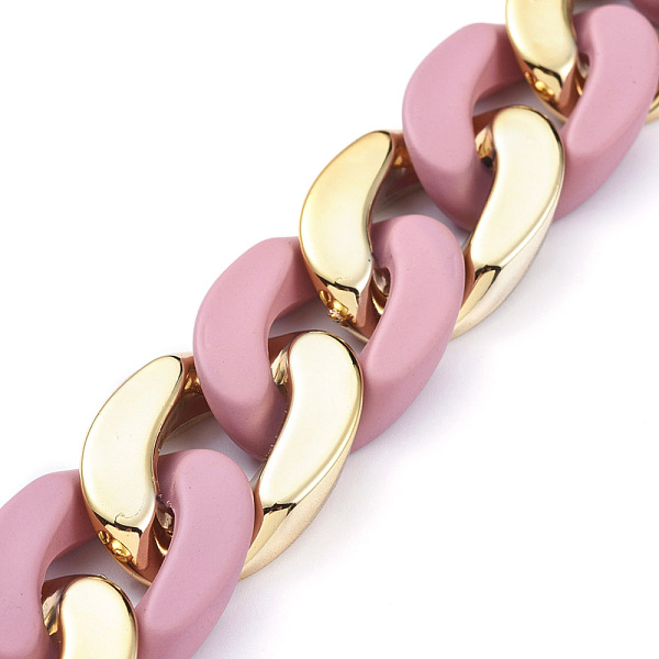 

PandaHall Handmade Curb Chains, Twisted Chain, with Opaque Spray Painted Acrylic Linking Rings and CCB Plastic Linking Rings, Oval, for..., Pink