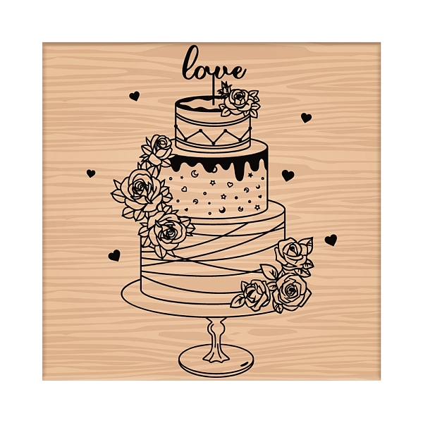 PandaHall CRASPIRE 1Pc Beechwood Stamps & 1Pc Resin Stamp Sheet, Square, Scrapbook Accessories, Cake Pattern, 7.6x7.58x2.5cm, 1pc/style...