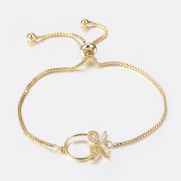 

PandaHall Adjustable Brass Micro Pave Cubic Zirconia Bolo Bracelets, Slider Bracelets, Bowknot, Golden, 10-1/4 inch(260mm), 1.2mm Cubic...