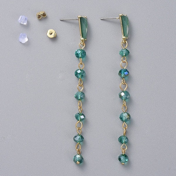 

PandaHall Electroplate Glass Dangle Stud Earrings, with Golden Plated Brass Eye Pin, Alloy Resin Stud Earring Findings, Brass & Plastic Ear..., Green