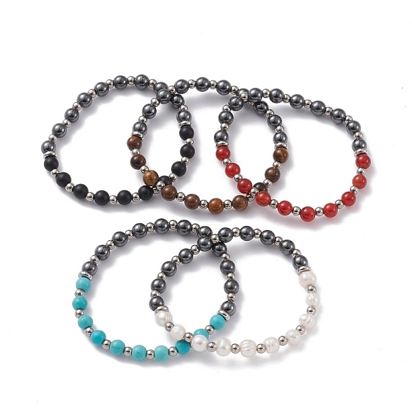 Round Mixed Gemstone Beads Stretch Bracelet For Girl Women