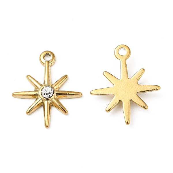 

PandaHall Vacuum Plating 201 Stainless Steel with Rhinestone Pendants, Star Charms, Real 18K Gold Plated, Crystal, 18.5x15.5x3mm, Hole..., Clear
