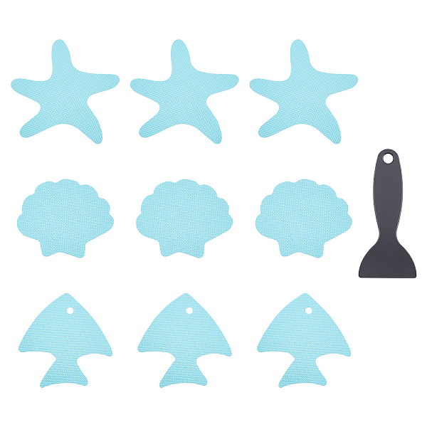 

PandaHall PEVA Adhesive Non-Slip Bathtub Stickers, with Plastic Scraper, Bathroom Accessories, Sky Blue, 77~97x95~100x0.8mm, Hole: 7mm...