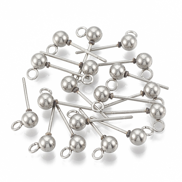 

PandaHall 201 Stainless Steel Stud Earring Findings, with Loop and 304 Stainless Steel Pins, Round, Stainless Steel Color, 7x4mm, Hole...
