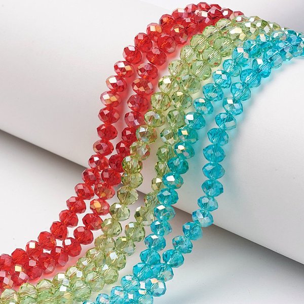 

PandaHall Electroplate Transparent Glass Beads Strands, Half Rainbow Plated, Faceted, Rondelle, Mixed Color, 6x5mm, Hole: 1mm, about..., Multicolor