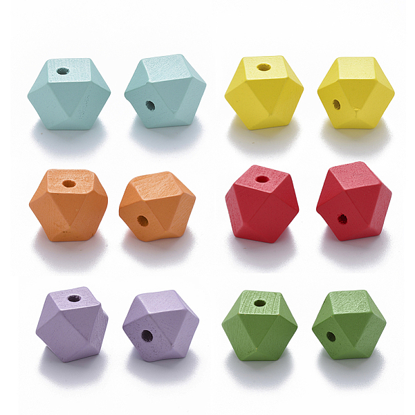 

PandaHall Painted Natural Wood Beads, Polygon, Mixed Color, 15.5x16x16mm, Hole: 3.5mm Schima Wood Polygon Multicolor