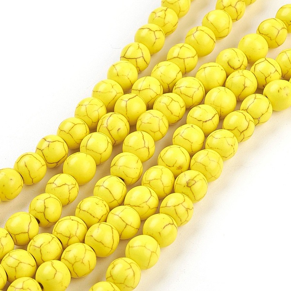 PandaHall 1 Strand Synthetic Turquoise Round Beads Strands, Dyed, Gold, 8mm, Hole: 1mm, about 50pcs/strand, 15.35 inch Synthetic Turquoise...