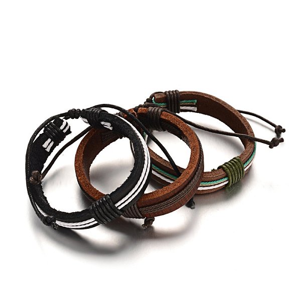 

PandaHall Adjustable Leather Cord Bracelets, with Waxed Cord, Mixed Color, 57mm, 15x10mm Leather Multicolor