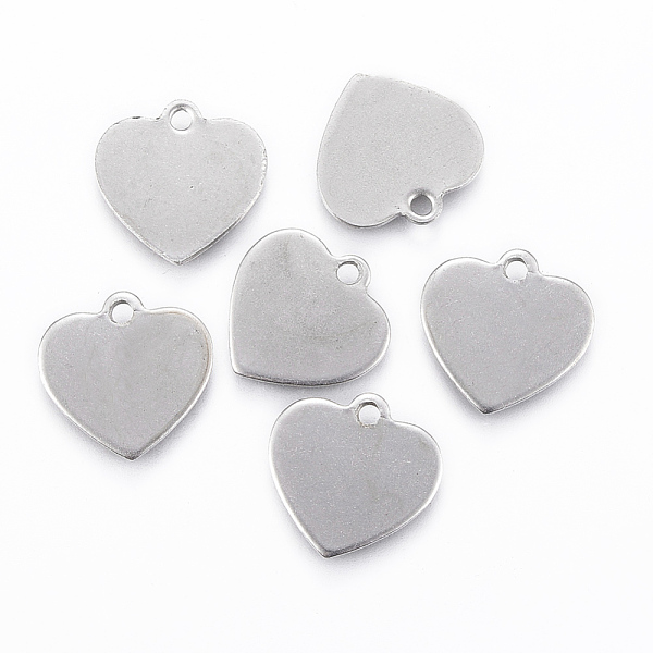 PandaHall 201 Stainless Steel Charms, Stamping Blank Tag, Heart, Stainless Steel Color, 13x13x0.8mm, Hole: 1.2mm 201 Stainless Steel Heart