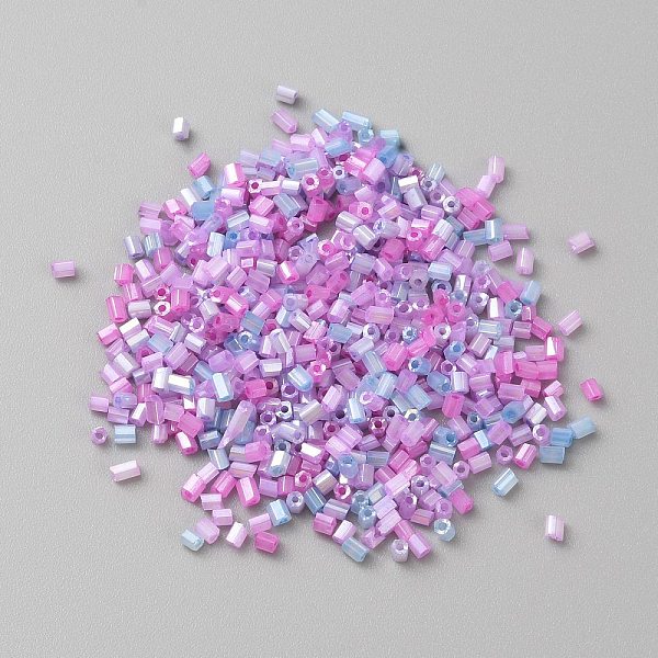 

PandaHall Opaque Colours Glass Hexagon Bugle Beads, Round Hole, Medium Purple, 1.5~2.5x2mm, Hole: 0.9mm, 5500pcs/100g Glass