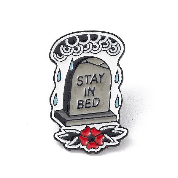 

PandaHall Word Stay In Bed Enamel Pin, Electrophoresis Black Alloy Gothic Tombstone Brooch for Backpack Clothes, Dark Gray, 37x22.5x1.5mm...