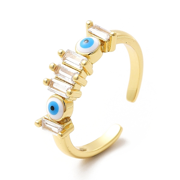 

PandaHall Enamel Evil Eye & Cubic Zirconia Open Cuff Ring, Real 18K Gold Plated Brass Jewelry for Women, Dodger Blue, US Size 7 3/4(17.9mm)...