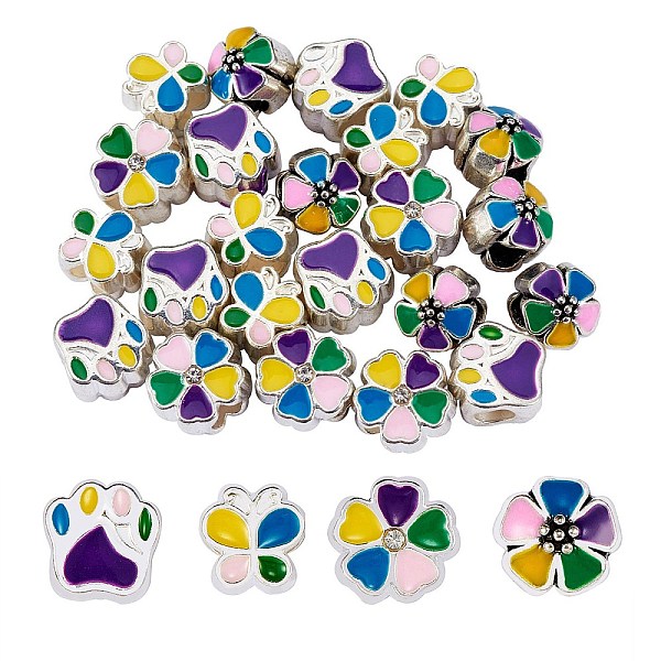 

PandaHall 32Pcs 4 Colors Alloy Enamel European Beads, Large Hole Beads, Cadmium Free & Lead Free, Platinum, Flower, Mixed Color..., Multicolor