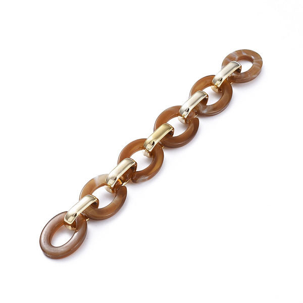 

PandaHall Handmade CCB Plastic Cable Chains, with Acrylic Linking Rings, Golden, Coffee, Links: 24.2x18.2x4mm and 19x12x4.7mm, 39.37 inch..., Brown