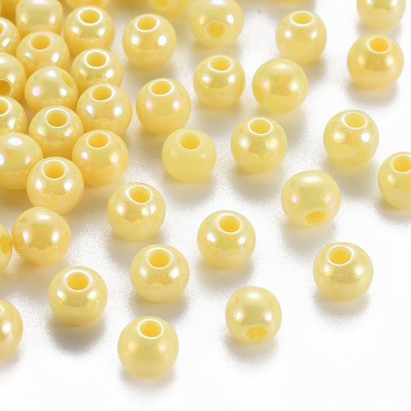 

PandaHall Opaque Acrylic Beads, AB Color Plated, Round, Yellow, 6x5mm, Hole: 1.8mm, about 4400pcs/500g Acrylic Round Yellow