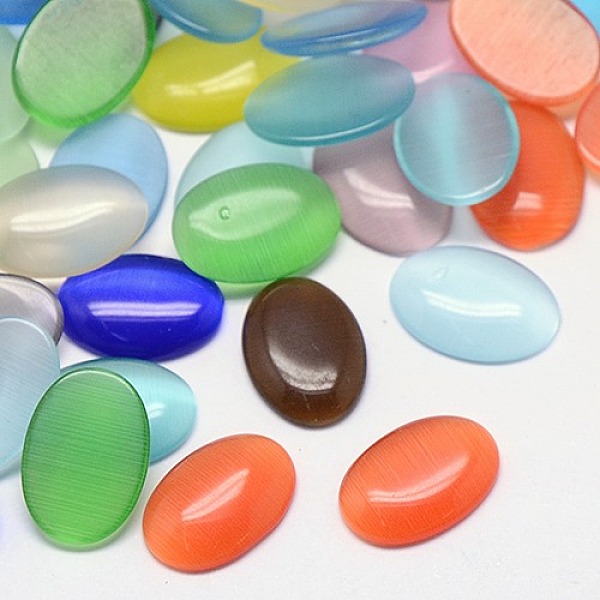 

PandaHall Cat Eye Cabochons, Oval, Mixed Color, 10x8x2.5mm Glass Oval Multicolor