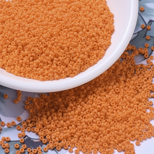 

PandaHall MIYUKI Round Rocailles Beads, Japanese Seed Beads, 11/0, (RR405F) Matte Opaque Tangerine, 2x1.3mm, Hole: 0.8mm, about 1111pcs/10g..., Orange