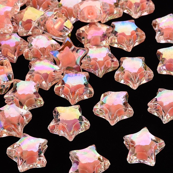 

PandaHall Transparent Acrylic Beads, Bead in Bead, AB Color, Faceted, Star, Salmon, 14x15x8.5mm, Hole: 2mm, about 518pcs/500g Acrylic Star..., Red