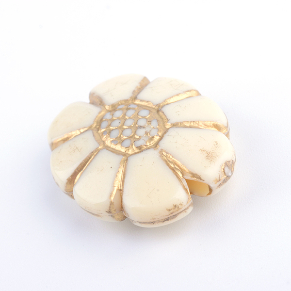 PandaHall Flower Plating Acrylic Beads, Golden Metal Enlaced, Beige, 20x15.5x6.5mm, Hole: 2mm, about 410pcs/500g Acrylic Flower Yellow