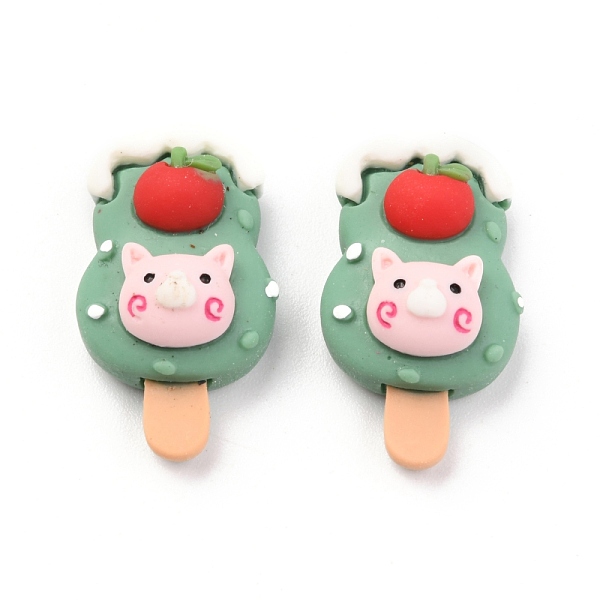 

PandaHall Opaque Resin Cabochons, Ice Cream with Pig & Apple, Green, 24x14x9mm Resin Food Green