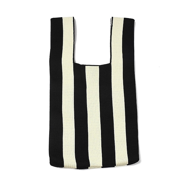 PandaHall Polyester Mini Knit Tote Bags, Crochet Tote Handbag Lunch Box Bag, Stripe, 34x19.5x2.1cm Polyester Stripe