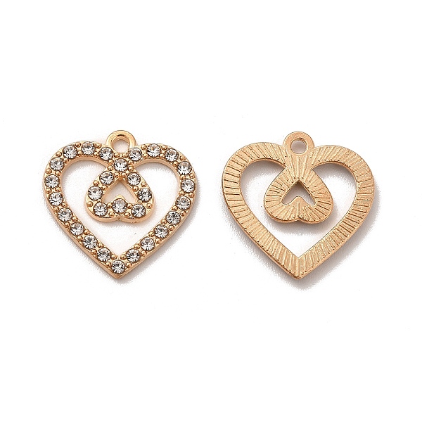 

PandaHall Alloy Rhinestone Pendants, Double Heart Charms, Golden, 19.5x19x1.8mm, Hole: 1.6mm Alloy+Rhinestone Heart Clear