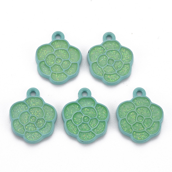 

PandaHall Spray Painted Alloy Enamel Pendants, with Glitter Powder, Cadmium Free & Nickel Free & Lead Free, Flower, Turquoise, 18.5x15x2mm..., Green