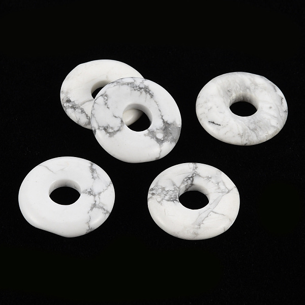 

PandaHall Natural Howlite Pendants, Donut/Pi Disc, 18x4.5~5.5mm, Hole: 5.5mm Howlite Donut