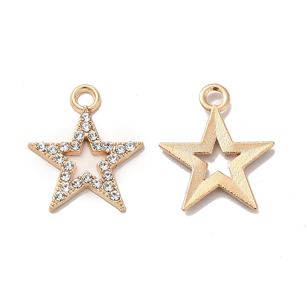 

PandaHall Alloy Rhinestone Pendants, Star Charms, Golden, 20.5x17.5x1.8mm, Hole: 2.5mm Alloy+Rhinestone Star Clear