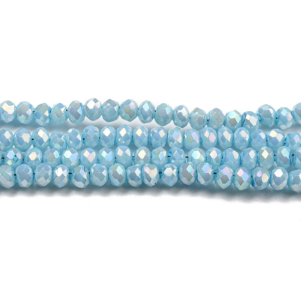 

PandaHall Opaque Baking Painted Glass Beads Strands, AB Color, Faceted, Round, Light Blue, 2.5x2mm, Hole: 0.7mm, about 156~158pcs/strand...
