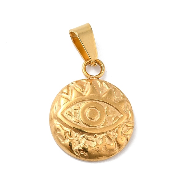 

PandaHall Vacuum Plating 304 Stainless Steel Pendants, with 201 Stainless Steel Snap On Bails, Flat Round with Eye, Golden, 20x16x3mm, Hole...