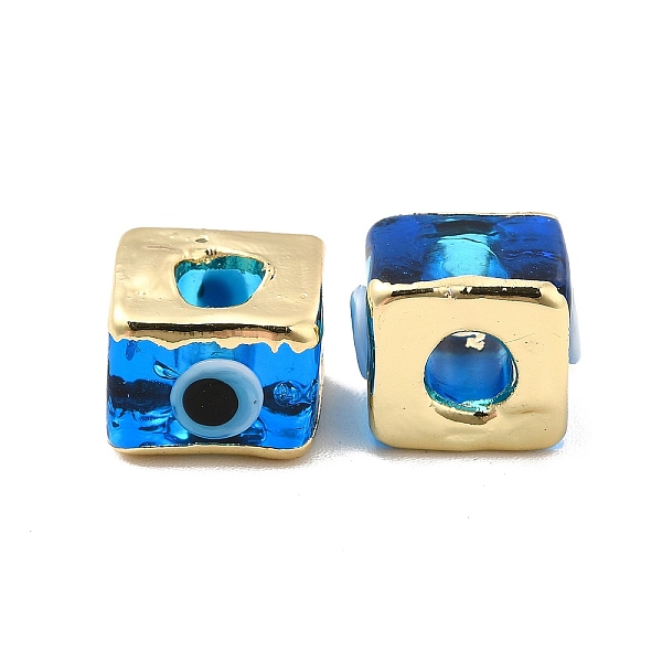 

PandaHall Brass Enamel Beads, Long-Lasting Plated, Real 18K Gold Plated, Square with Evil Eye Pattern, Dodger Blue, 10~12x10~12x8~9mm, Hole...