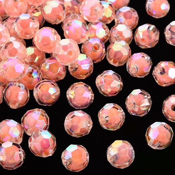 

PandaHall Transparent Acrylic Beads, Bead in Bead, AB Color, Faceted, Round, Salmon, 9.5x9.5mm, Hole: 2mm Acrylic Round Red