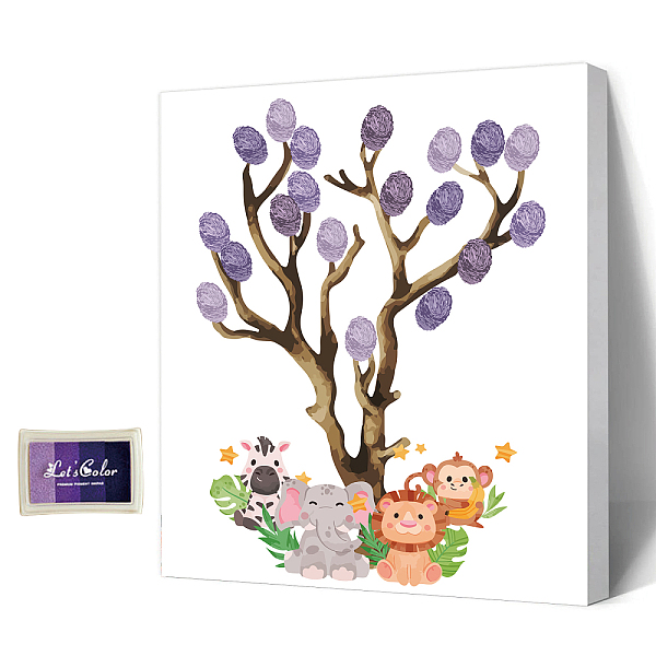 

PandaHall Canvas Fingerprint Painting, with Wood Frame and 1 Box Four Color Printing Mud and 2Pcs Traceless Nail, Animal Pattern...