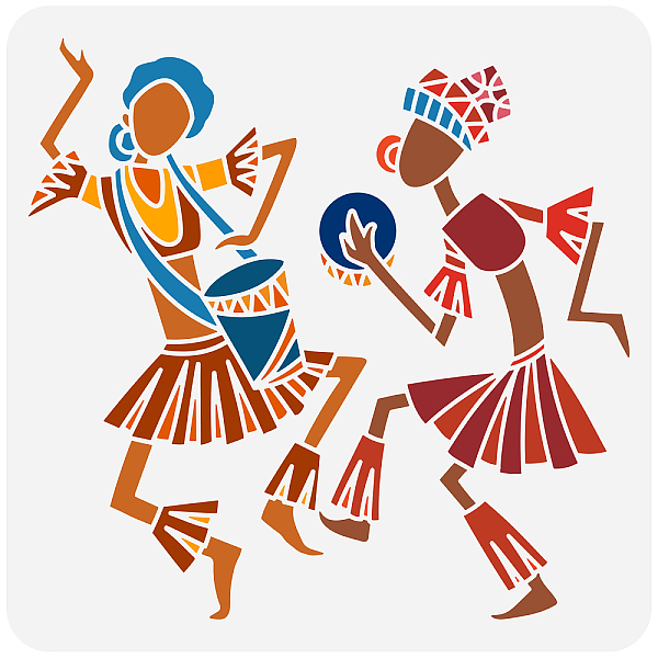 

PandaHall FINGERINSPIRE Dance Tribe Man Painting Stencil 11.8x11.8inch Hollowed Musicians Dancers Drawing Template Plastic PET Ethnic Style...