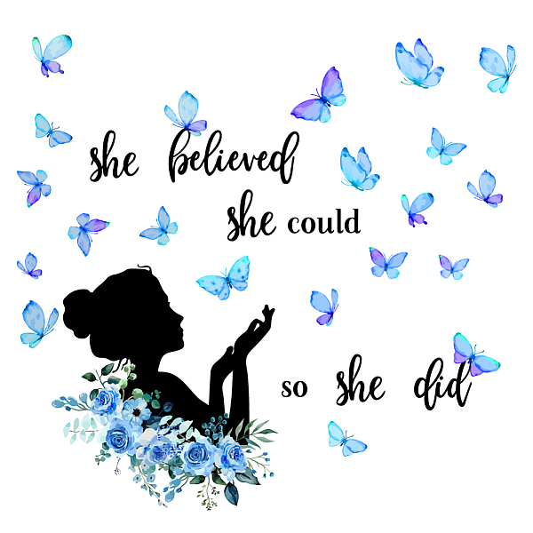 

PandaHall SUPERDANT Girl Flowers Butterflies Wall Sticker Inspirational Quotes She Believed She Could Wall Decor Peel and Stick Wall Decals...