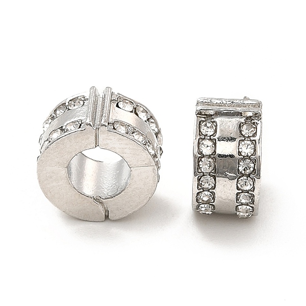 

PandaHall Rack Plating Alloy Rhinestone European Beads, Large Hole Beads, Flat Round, Platinum, 10x5.5mm, Hole: 5mm Alloy+Rhinestone Flat..., Clear