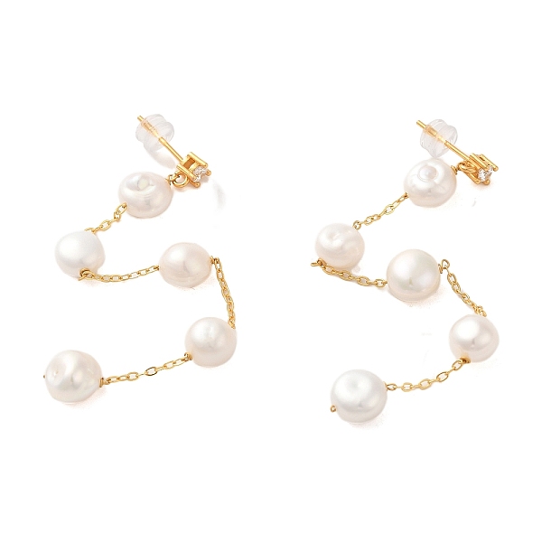 

PandaHall Sterling Silver Studs Earrings, with Natural Pearl, Jewely for Women, Real 18K Gold Plated, 101x7mm Sterling Silver