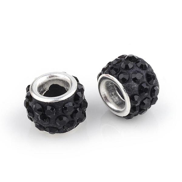 

PandaHall Polymer Clay Rhinestone European Beads, Large Hole Beads, Rondelle, with Silver Color Plated Brass Cores, Jet, 10~12x7~8mm, Hole..., Black