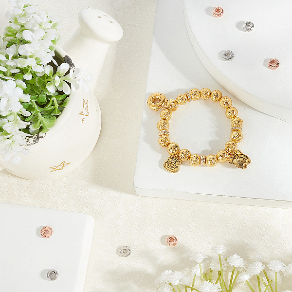 

PandaHall SUPERFINDINGS 12Pcs 2 Style Brass Cubic Zirconia Spacer Beads Flat Round Micro Pave CZ Beads Rondelle with Star Rhinestone Beads..., Clear