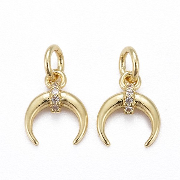 

PandaHall Brass Micro Pave Clear Cubic Zirconia Pendants, Long-Lasting Plated, Double Horn/Crescent Moon Pendant, Real 18K Gold Plated...
